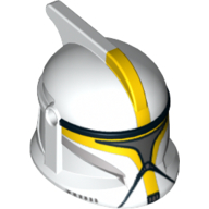Casque clone trooper phase 1, avec trous latéraux, commandant, marques jaunes et motif imprimé visière argent (Helmet Clone Trooper Phase 1, with Side Holes, Commander, Yellow Markings and Silver Visor Print)