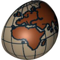 Visuel indicatif Rebrickable de Hémisphère dôme 2 x 2 avec découpe brun rougeâtre Europe, Afrique, Asie, Australie Globe imprimé (Dome Hemisphere 2 x 2 with Cutout with Reddish Brown Europe, Africa, Asia, Australia Globe Print)