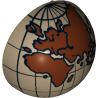 Visuel indicatif Rebrickable de Dôme hémisphère 2 x 2 avec découpe brun foncé europe, afrique, asie, australie globe imprimé (Dome Hemisphere 2 x 2 with Cutout with Dark Brown Europe, Africa, Asia, Australia Globe Print)
