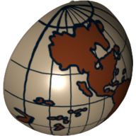 Visuel indicatif Rebrickable de Dôme hémisphère 2 x 2 avec découpe avec americas brun foncé et globe du Pacifique sud motif imprimé (Dome Hemisphere 2 x 2 with Cutout with Dark Brown Americas and South Pacific Globe Print)