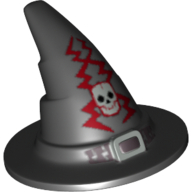 Chapeau, magicien, boucle d'argent, crâne et éclairs motif imprimé (Hat, Wizard, Silver Buckle, Skull and Lightning Bolts Print)