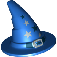Chapeau, magicien, boucle argentée et motif imprimé étoiles (Hat, Wizard, Silver Buckle and Stars Print)