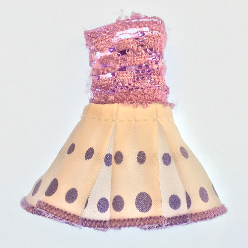 Belville, robe, adulte, haut en filet sans manches, jupe blanche avec motif à pois violets (Belville, Dress, Adult, Sleeveless Net Top, White Skirt with Purple Dots Pattern)