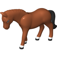 Visuel indicatif Rebrickable de Belville, animal, cheval, avec crinière noire et la queue, la flamme blanche et les pieds motif imprimé (Belville, Animal, Horse, with Black Mane and Tail, White Blaze and Feet Print)