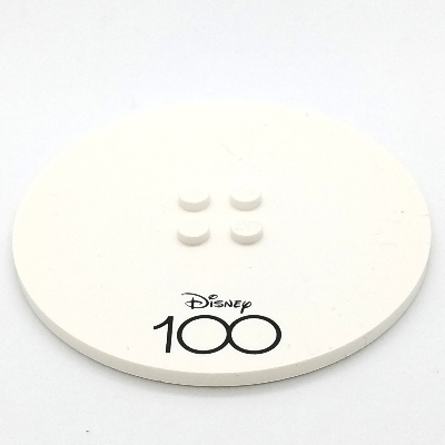 Visuel indicatif Rebrickable de Plaque Rond spécial 8 x 8 avec 2 x 2 Centre tenons avec motif imprimé Disney 100 (Plate Special Round 8 x 8 with 2 x 2 Center Studs with Disney 100 Print)