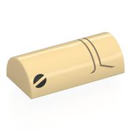 Visuel indicatif Rebrickable de Brique courbée 2 x 4 double, sans tenons, avec vis/yeux noirs, lignes de beige foncé motif imprimé (face de droïde de bataille) (Brick Curved 2 x 4 Double, No Studs, with Black Screws/Eyes, Dark Tan Lines Print (Battle Droid Face))