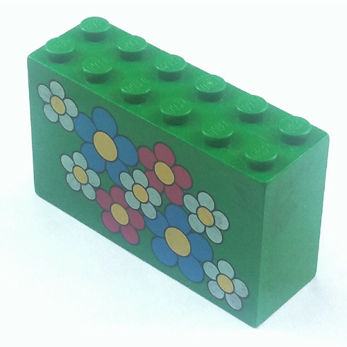 Visuel indicatif Rebrickable de Brique 2 x 6 x 3 avec motif imprimé Fleurs rouges, blanches, bleues (Brick 2 x 6 x 3 with Red, White, Blue Flowers Print)