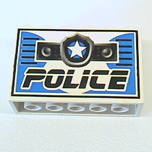 Visuel indicatif Rebrickable de Brique 2 x 6 x 3 avec badge étoile et motif imprimé noir 'POLICE' (Brick 2 x 6 x 3 with Star Badge and Black 'POLICE' Print)