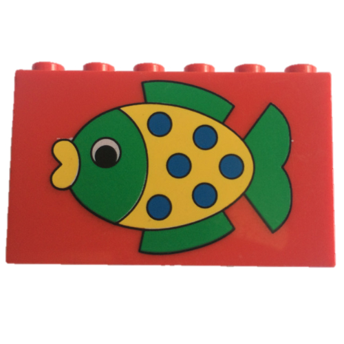 Visuel indicatif Rebrickable de Brique 2 x 6 x 3 avec motif imprimé poisson vert et jaune (Brick 2 x 6 x 3 with Green and Yellow Fish Print)