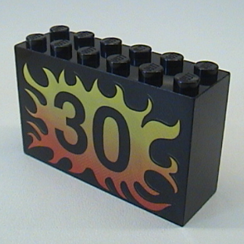 Visuel indicatif Rebrickable de Brique 2 x 6 x 3 avec flamme, motif imprimé '30' (Brick 2 x 6 x 3 with Flame, '30' Print)