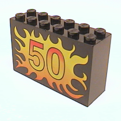 Visuel indicatif Rebrickable de Brique 2 x 6 x 3 avec flamme, motif imprimé '50' (Brick 2 x 6 x 3 with Flame, '50' Print)