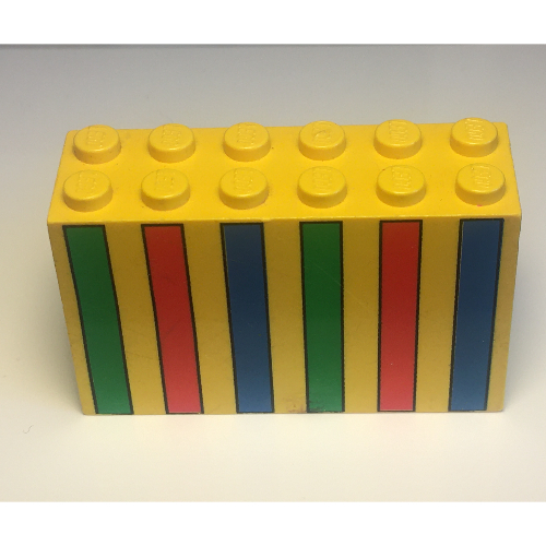 Visuel indicatif Rebrickable de Brique 2 x 6 x 3 avec motif imprimé rayures vertes, rouges et bleues (Brick 2 x 6 x 3 with Green, Red and Blue Stripes Print)