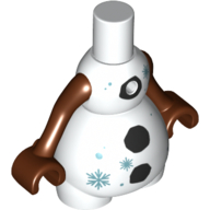 Corps de bonhomme de neige, bras brun rougeâtre, charbons noirs, motif imprimé flocons de neige (Snowman Body, Reddish Brown Arms, Black Coals, Snowflakes Print)