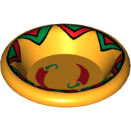 Visuel indicatif Rebrickable de Plat d'équipement / plaque / Bol 3 x 3 avec des piments rouges et motif imprimé frontière verte et rouge (Equipment Dish / Plate / Bowl 3 x 3 with Red Chilli Peppers and Green and Red Border Print)