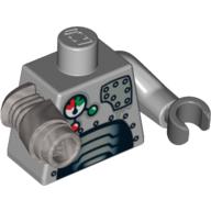 Torse Robot avec panneaux et jauges motif imprimé, bleu clair gris bras gauche avec sombre bleu gris main, argent métallique Mech bras droit (Torso Robot with Panels and Gauges Print, Light Bluish Gray Left Arm with Dark Bluish Gray Hand, Metallic Silver Mech Right Arm)