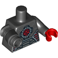 Torse Robot avec motif imprimé oscilloscope rouge, noir bras gauche avec la main rouge, noir Mech bras droit (Torso Robot with Red Oscilloscope Print, Black Left Arm with Red Hand, Black Mech Right Arm)