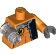 Combinaison de torse avec fermeture éclair, agents logo méchant, et motif imprimé en méca argent, orange bras gauche avec la main gris bleuâtre foncé, métallisé argent mech bras droit (Torso Jumpsuit with Zipper, Agents Villain Logo, and Silver Inset Print, Orange Left Arm with Dark Bluish Gray Hand, Metallic Silver Mech Right Arm)