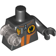 Combinaison torse avec fermeture éclair et agents logo méchant motif imprimé, noir bras gauche et main, métallisé argent mech bras droit (Torso Wetsuit with Zipper and Agents Villain Logo Print, Black Left Arm and Hand, Metallic Silver Mech Right Arm)