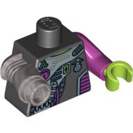Combinaison spatiale torse avec panneaux et fils motif imprimé, bras gauche magenta avec main de vert citron, méca argent plat bras droit (Torso Space Suit with Panels and Wires Print, Magenta Left Arm with Lime Hand, Flat Silver Mech Right Arm)