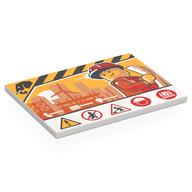 Visuel indicatif Rebrickable de Tuile 6 x 8 avec panneau de chantier, mammouth noir, figurine avec chapeau de construction, motif imprimé de chants d'avertissement (Tile 6 x 8 with Construction Site Sign, Black Mammoth, Minifig with Construction Hat, Warning Sings Print)