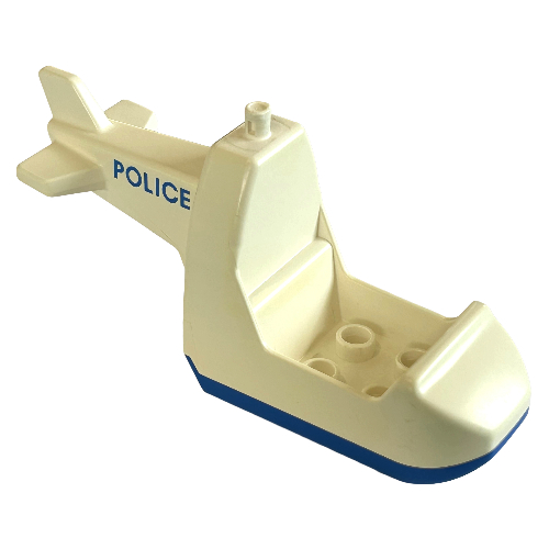 Visuel indicatif Rebrickable de Duplo Corps d'hélicoptère sans patins avec base bleue et motif imprimé 'POLICE' (Duplo Helicopter Body without Skids with Blue Base and 'POLICE' Print)