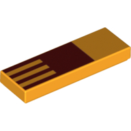 Visuel indicatif Rebrickable de Tuile 1 x 3 avec carré rouge, motif imprimé lignes jaunes (Tile 1 x 3 with Red Square, Yellow Lines Print)