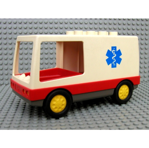 Visuel indicatif Rebrickable de Duplo van / ambulance avec base orange et emt étoile de la vie sur motif imprimé rayures (Duplo Van / Ambulance with Orange Base and EMT Star of Life on Stripes Print)