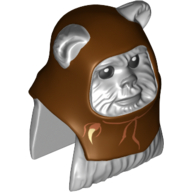 Visuel indicatif Rebrickable de Tête de minifigurine Spécial, Ewok avec capuchon brun rougeâtre avec motif imprimé de dents blanches (Chirpa en chef) (Minifig Head Special, Ewok with Reddish Brown Hood with White Tooth Print (Chief Chirpa))