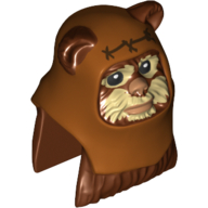 Tête de minifigurine spéciale, ewok avec capuche orange foncé et beige visage peinture motif imprimé (verre) (Minifig Head Special, Ewok with Dark Orange Hood and Tan Face Paint Print (Wicket))
