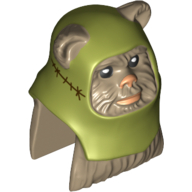 Visuel indicatif Rebrickable de Tête de minifigurine spéciale, ewok avec motif imprimé de capuche vert olive (ewok warrior) (Minifig Head Special, Ewok with Olive Green Hood Print (Ewok Warrior))