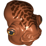 Tête de minifigurine Spécial, Mon Calamari avec petits Marquages de la peau brun rougeâtre et yeux orange et noir avec motif imprimé paupières (Minifig Head Special, Mon Calamari with Small Reddish Brown Skin Texture Markings and Orange and Black Eyes with Eyelids Print)