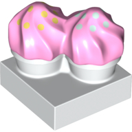Visuel indicatif Rebrickable de Duplo nourriture, deux gâteaux sur plaque rose avec des saupoudres motif imprimé (Duplo Food, Two Cakes on Plate Pink with Sprinkles Print)