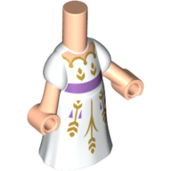 Robe longue corps micro-poupée blanc avec décorations en or, bande de lavande, mains nougat clair (Microdoll Body Long Dress White with Gold Decorations, Lavender Band, Light Nougat Hands)