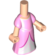 Robe longue corps micro-poupée rose vif avec sous robe blanche, garniture rose foncé, mains nougat clair (Microdoll Body Long Dress Bright Pink with White Under Dress, Dark Pink Trim, Light Nougat Hands)