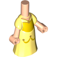 Micro-poupée corps longue robe jaune vif avec or Pendentif garniture, mains nougat clair (Microdoll Body Long Dress Bright Yellow with Gold Trim Pendant, Light Nougat Hands)