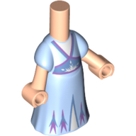 Micro-poupée corps longue robe bleu clair vif avec des décorations violet/bleu moyen, nougat clair mains (Microdoll Body Long Dress Bright Light Blue with Purple/Medium Blue Decorations, Light Nougat Hands)