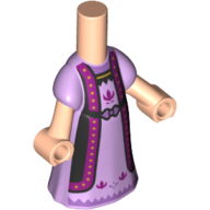 Micro-poupée corps longue robe lavande avec garniture noir / violet, sous-vêtement lavande moyen, mains nougat clair (Microdoll Body Long Dress Lavender with Black/Purple Trim, Medium Lavender Underdress, Light Nougat Hands)