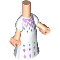 Robe longue corps micro-poupée blanc avec des décorations turquoise foncé / lavande moyenne, mains nougat clair (Microdoll Body Long Dress White with Dark Turquoise/Medium Lavender Decorations, Light Nougat Hands)