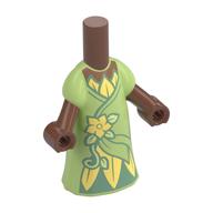 Micro-poupée corps longue robe vert jaunâtre avec vert foncé sous la robe, fleur jaune clair vif, mains brun moyen (Microdoll Body Long Dress Yellowish Green with Dark Green Under Dress, Bright Light Yellow Flower, Medium Brown Hands)