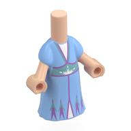 Robe longue corps micro-poupée bleu clair avec ceinture de sable vert, motif imprimé garniture lavande (Microdoll Body Long Dress Bright Light Blue with Sand Green Belt, Lavender Trim Print)