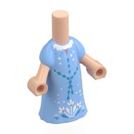 Robe longue corps micro-poupée bleu clair avec croûte azur foncé, motif imprimé de fleurs blanches (Microdoll Body Long Dress Bright Light Blue with Dark Azure Crustal, White Flowers Print)