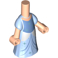 Robe longue corps micro-poupée bleu clair vif avec robe sous Azur blanc / foncé, mains nougat clair (Microdoll Body Long Dress Bright Light Blue with White/Dark Azure Under Dress, Light Nougat Hands)