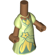 Micro-poupée corps longue robe vert jaunâtre avec vert foncé sous la robe, fleur jaune clair vif, nougat moyen mains (Microdoll Body Long Dress Yellowish Green with Dark Green Under Dress, Bright Light Yellow Flower, Medium Nougat Hands)