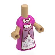 Micro-poupée corps longue robe rose foncé avec métal rose devant, fond blanc, flocons de neige, coque motif imprimé (Microdoll Body Long Dress Dark Pink with Metal Pink Front, White Bottom, Snow Flakes, Shell Print)
