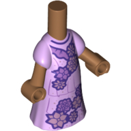 Micro-poupée corps longue robe lavande avec des fleurs violet foncé, nougat moyen mains (Microdoll Body Long Dress Lavender with Dark Purple Flowers, Medium Nougat Hands)