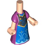 Micro-poupée corps robe longue magenta, bleu devant, tunique noire avec décorations motif imprimé (Microdoll Body Long Dress Magenta, Blue Front, Black Tunic with Decorations Print)