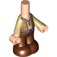 Pantalon de corps micro-poupée brun rougeâtre avec chemise de beige, gilet de beige foncé, garniture jaune/violet, nougat clair mains imprimé (Microdoll Body Pants Reddish Brown with Tan Shirt, Dark Tan Vest, Yellow/Purple Trim, Light Nougat Hands Print)