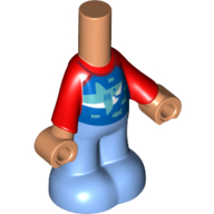 Pantalon de corps micro-poupée bleu moyen avec chemise bleue avec requin, manches rouges, Nougat Mains motif imprimé (Microdoll Body Pants Medium Blue with Blue Shirt with Shark, Red Sleeves, Nougat Hands Print)