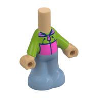 Pantalon de corps micro-poupée sable bleu avec vert citron/rose foncé chemise motif imprimé, chaud beige main et cou (Microdoll Body Pants Sand Blue with Lime/Dark Pink Shirt Print, Warm Tan Hand and Neck)