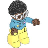 Visuel indicatif Rebrickable de Figurine Duplo avec cheveux balancés droite noir, lumineux jaune clair jambes, motif imprimé sweat à capuche et lunettes blanches (Duplo Figure with Hair Swept Right Black, Bright Light Yellow Legs, Hoodie Print and White Glasses)